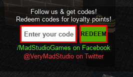 Mad Games enter code box