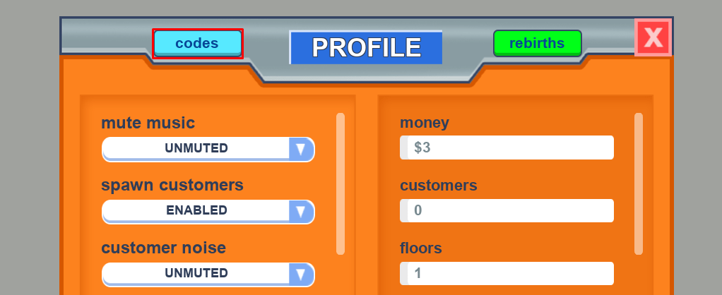 Mall Tycoon codes button