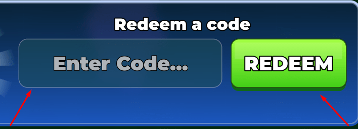 The Enter Code... box and REDEEM button in Missile Tycoon