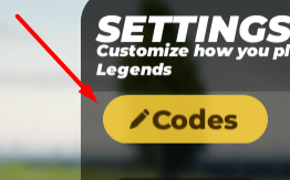 The Codes button in Motor Legends: Open World Racing