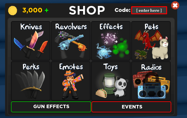 Murder Legends enter codes box