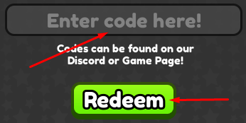 Enter code here! box and Redeem button to redeem codes in Murderers VS Sheriffs: Duel