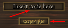 Insert code here: box and CONFIRM button to redeem codes in New Seas