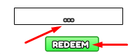 Text box and REDEEM button to redeem codes in Penguin Tower Defense