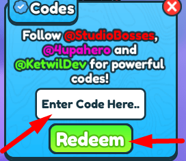 The code redeeming interface in Pitch a Pet Simulator