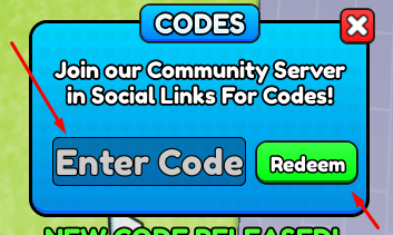 The Enter Code box and Redeem button in Pull up and Climb!