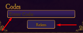 The Enter Code box and Redeem button in Reborn Insanity 2