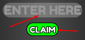 ENTER HERE box and CLAIM button to redeem codes in Ride a Box Obby