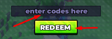 enter codes here box and REDEEM button to redeem codes in Roll Anime
