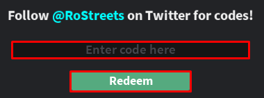 RoStreets new enter code box