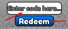Enter code here box and Redeem button to redeem codes in Scratchy Loot