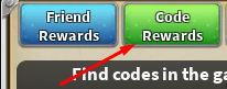 Code Rewards icon that reveals the code redemption UI