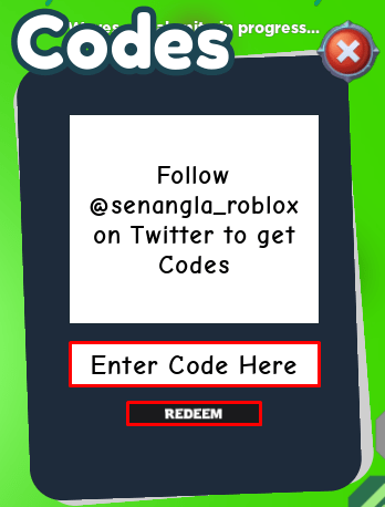 Shield Hero Simulator enter codes box