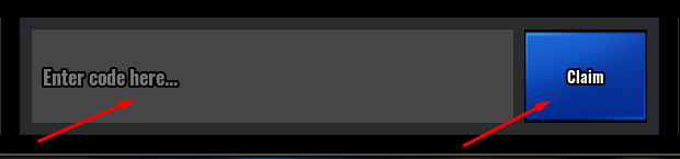 Enter code here box and Claim button to redeem codes in GUNJUTSU : Anime FPS Shooter