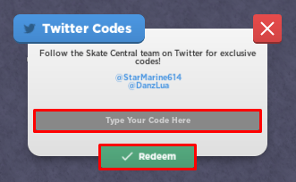 Skate Park enter codes box