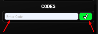 The Enter Code box and green checkmark icon in Slime Incremental: Revived
