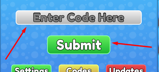 The Enter Code Here box and Submit button in SLINGBALL