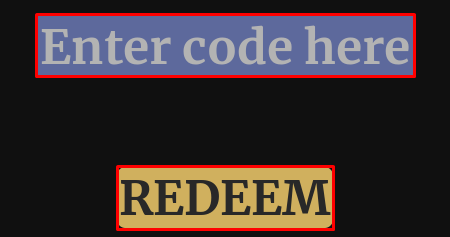 Specter enter codes box and redeem button