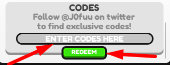 The code redeeming interface in Speed Run Obby