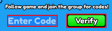 Strongest Sword Fighter enter codes box and verify button