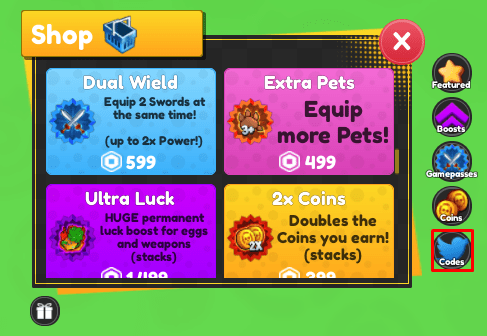 Sword Fighters Simulator codes button