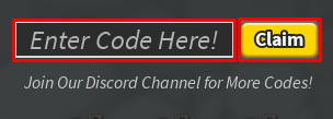 The Enter Code Here! box and Claim button in Sword Warriors: Cursed