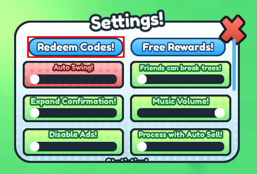 Timber! reedem codes button