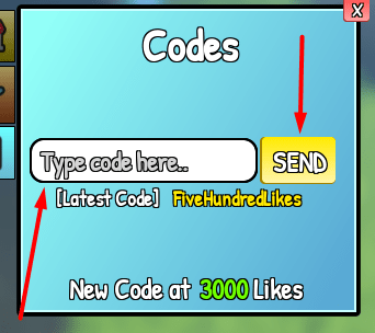 The Type code here... box and SEND button in Tiny Ocean
