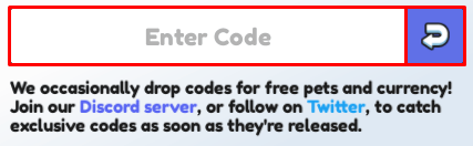 Titan Pet Simulator enter codes box