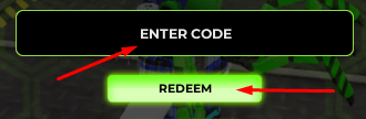 ENTER CODE box and REDEEM button to redeem codes in Tower Defense X