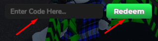 Enter Code Here box and Redeem button to redeem codes in TR Legacy