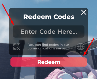 The Enter Code Here... box and Redeem button in Track & Field: Infinite