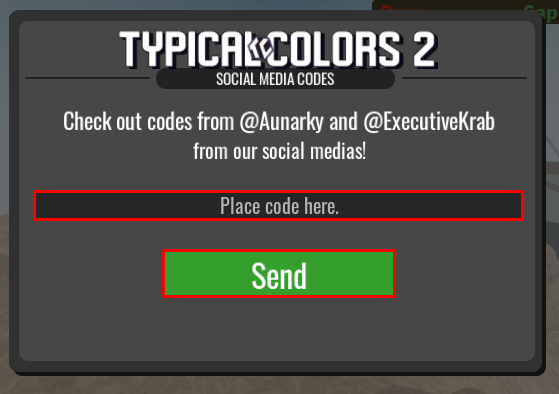 Typical Colors 2 enter codes box