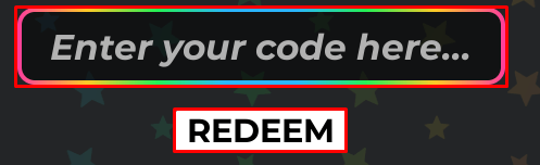 The Enter your code here... box and REDEEM button in UGC Limited Codes