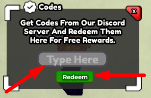 The code redeeming interface in Untitled Gym Game