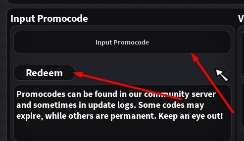 The Input Promocode box and Redeem button in Vorton