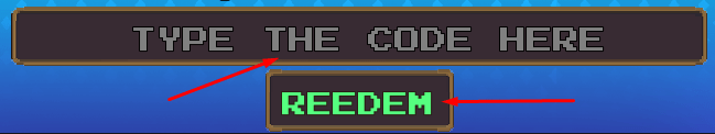 TYPE THE CODE HERE box and REDEEM button to redeem codes in VOXEL FIGHTERS