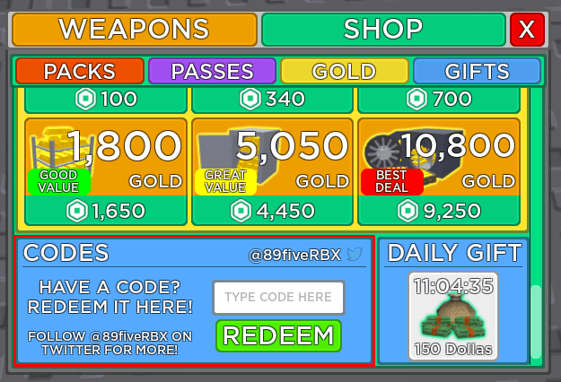 Weapon Kit codes box