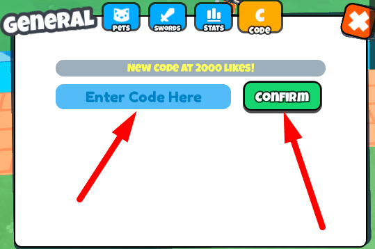 The code redeeming interface in Weapon Legends Simulator