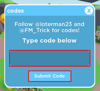 Wing Simulator enter game code box and claim button
