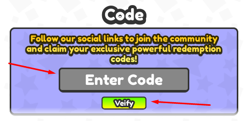 The Enter Code box and Verify button in Yeet a Brainrot!
