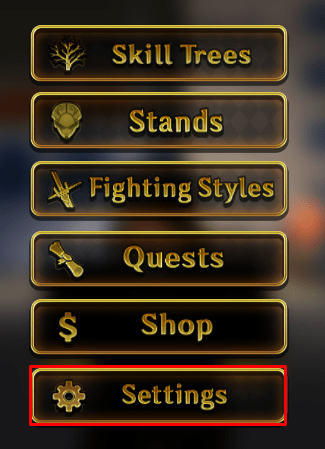 Your Bizarre Adventure settings button